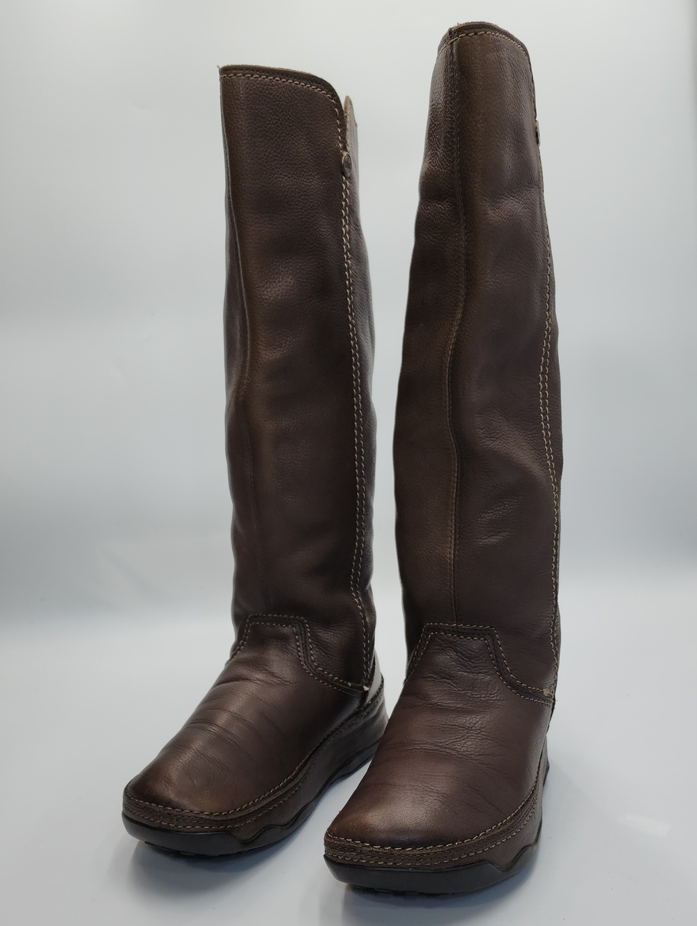 FitFlop Superboot Tall Taupe Brown Leather Knee High Boots Comfort Wedge Size 6